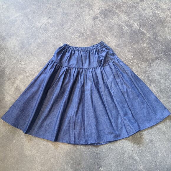 Vintage Pitchfork Denim Skirt Womens L Blue Button Front Pleated Prairie Cottage - Picture 4 of 8